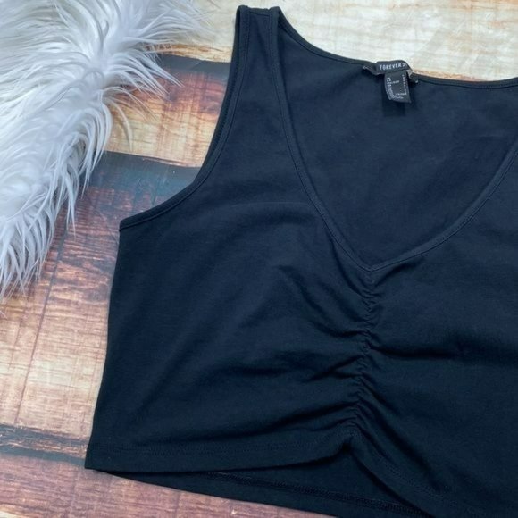 Forever 21 Black Crop Top Ruched Front - Picture 3 of 7